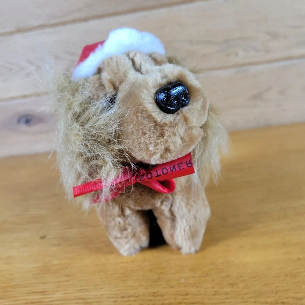 Vtg 1987 Isotoner Cocker Spaniel Christmas Plush Puppy Dog Santa Hat Toy 6